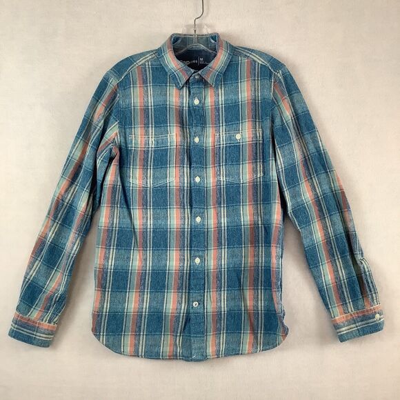 GAP Other - GAP Men’s Medium Shirt Blue Pink Plaid Long Sleeve Button Up Cotton Flannel